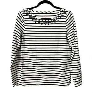 Vineyard Vines Women’s Long Sleeve Scoop Neck Black & White Striped Top Sz S GUC